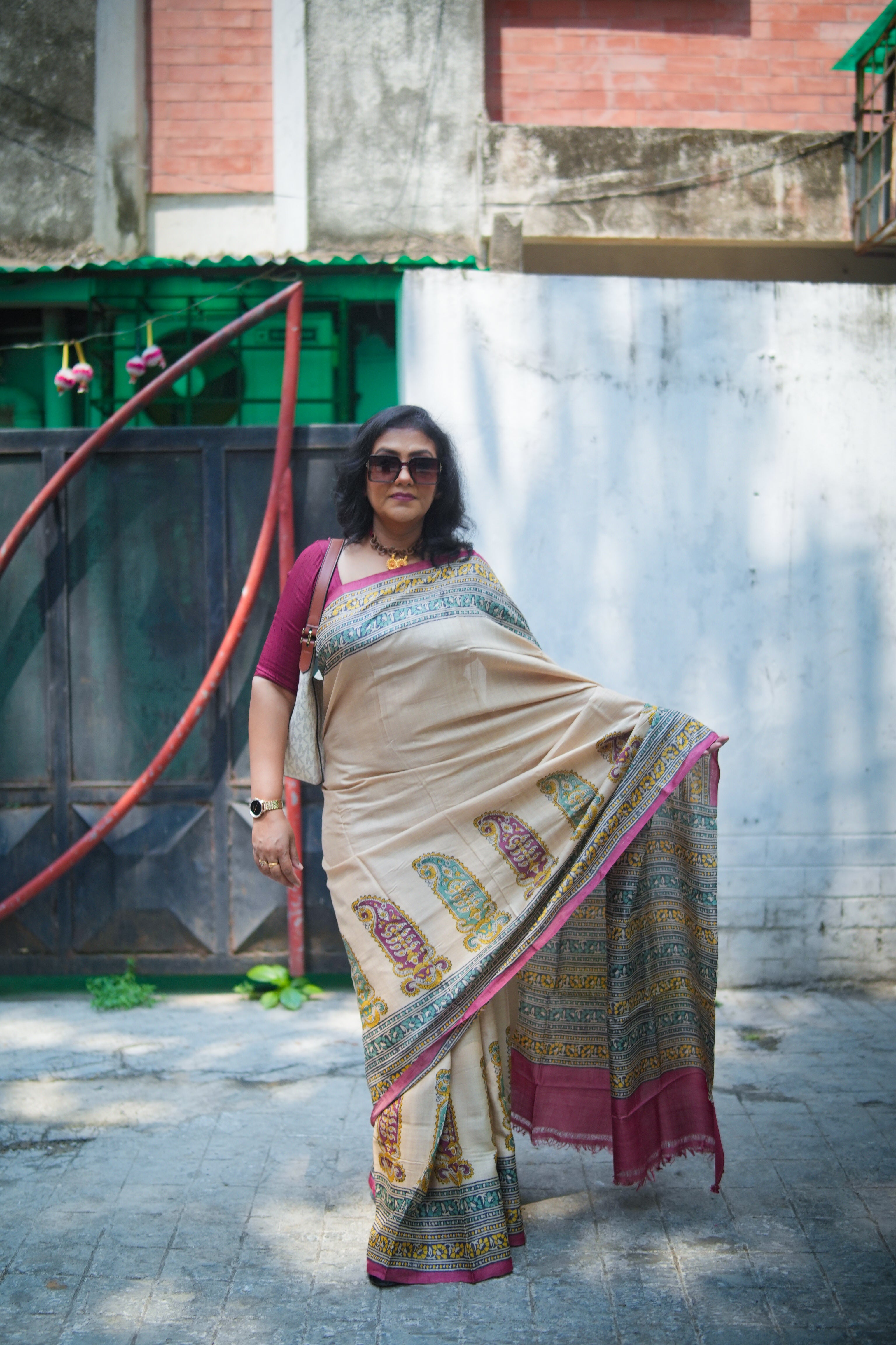 SAREE TUSSER MULTI COLOUR PAISLEY LALIE
