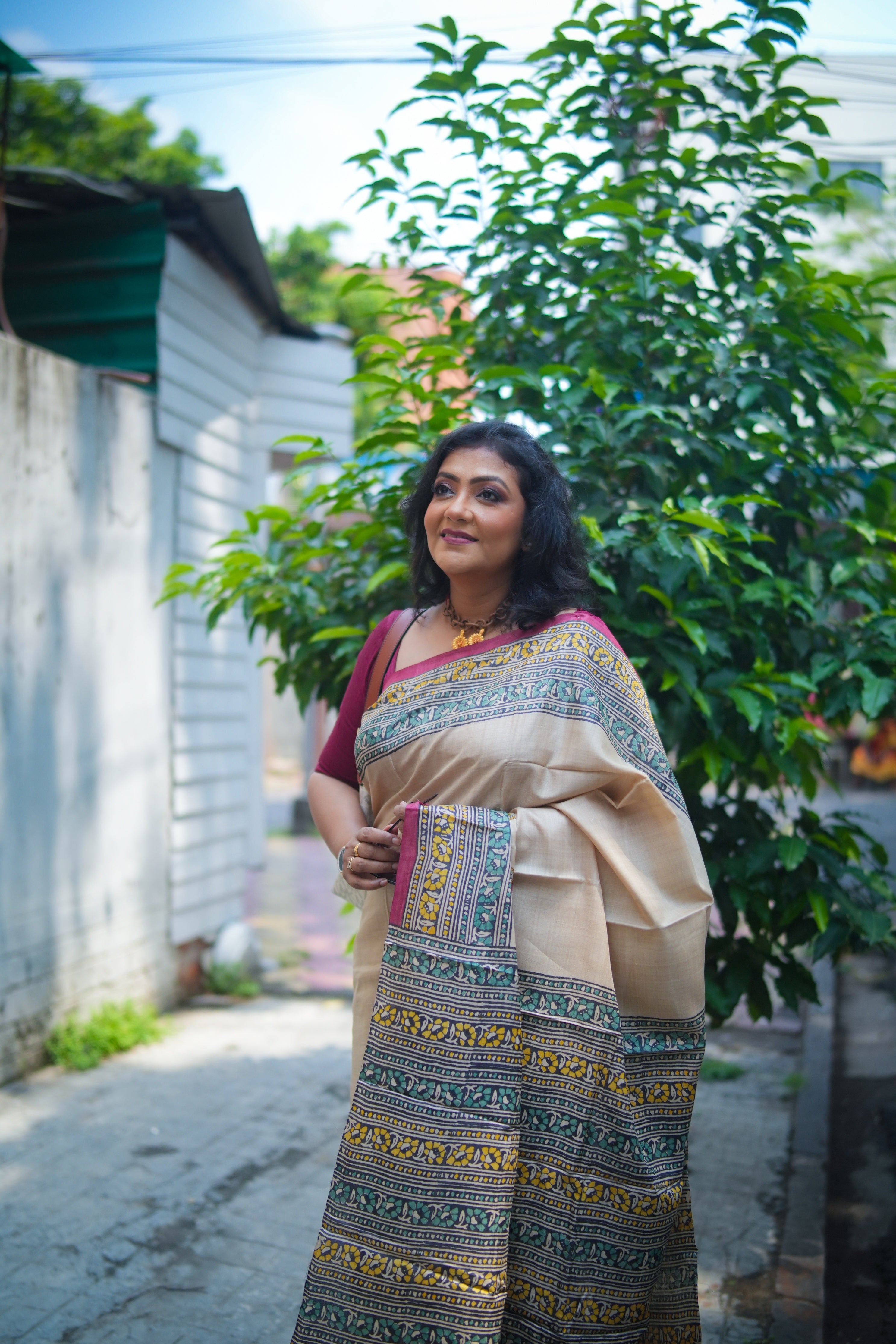 SAREE TUSSER MULTI COLOUR PAISLEY LALIE
