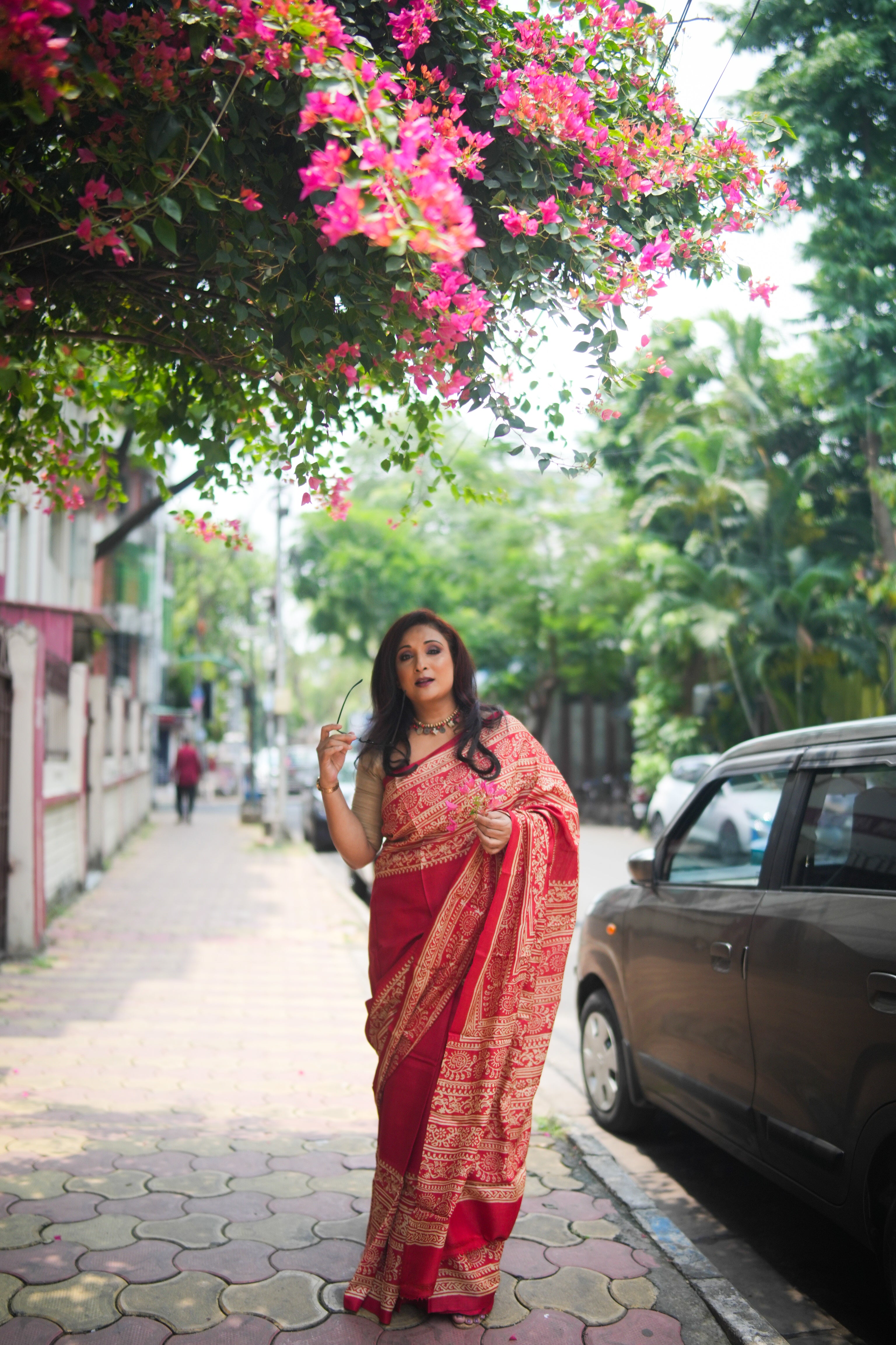 SAREE TUSSER RED DISCHARGE AUDY