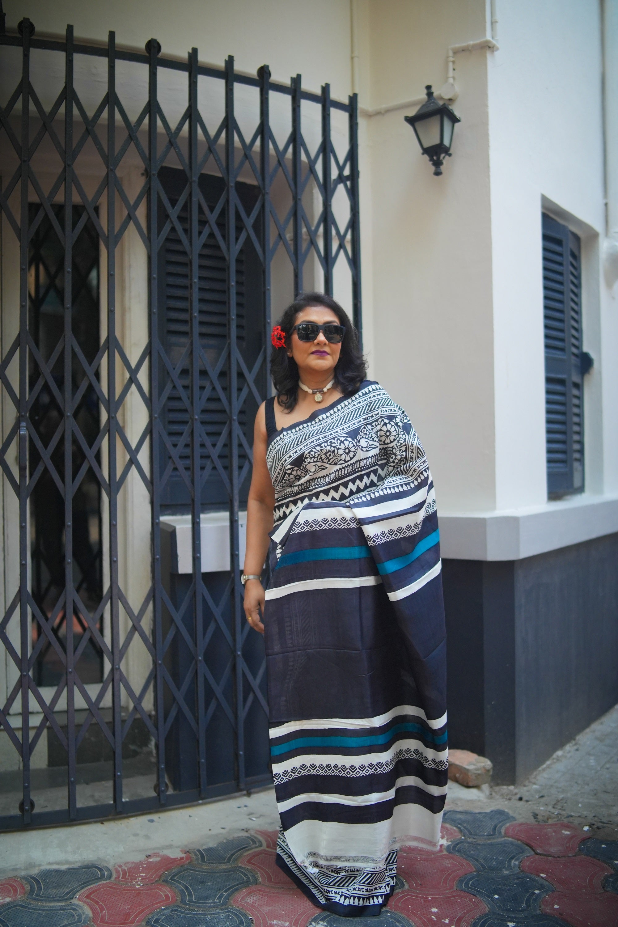SAREE SILK OFFWHITE BLACK LALIE