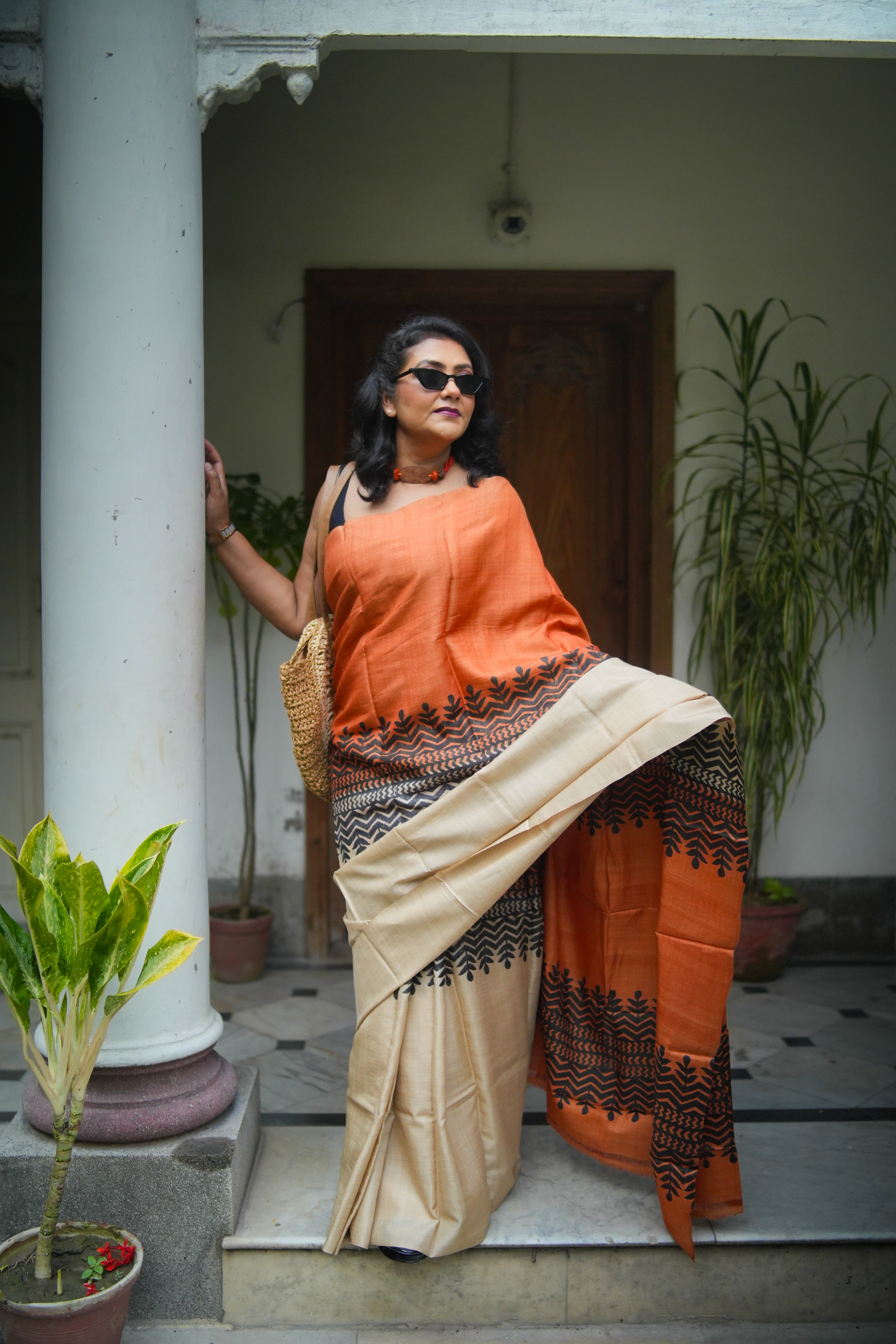 SAREE TUSSER - RUST LALIE