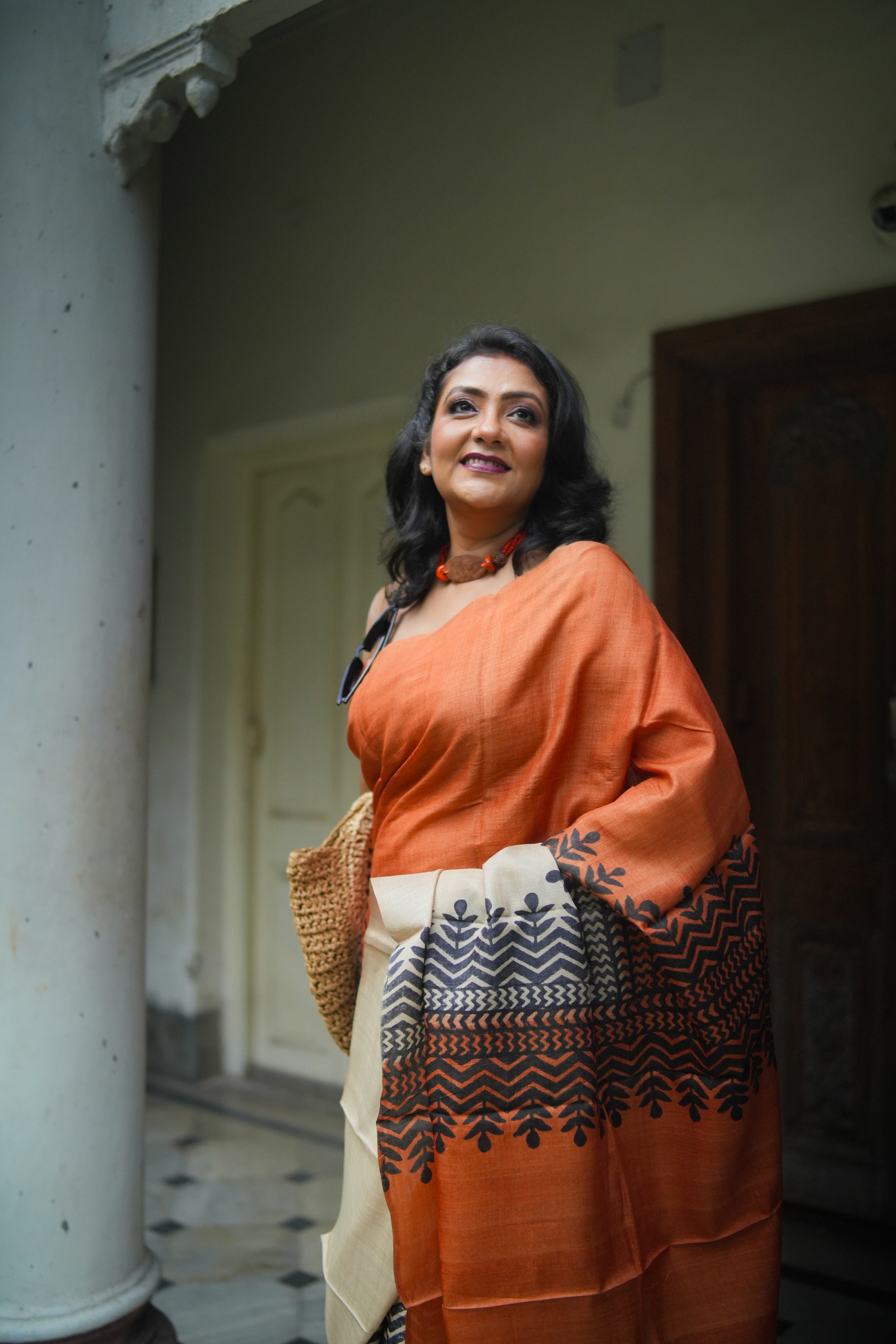 SAREE TUSSER - RUST LALIE