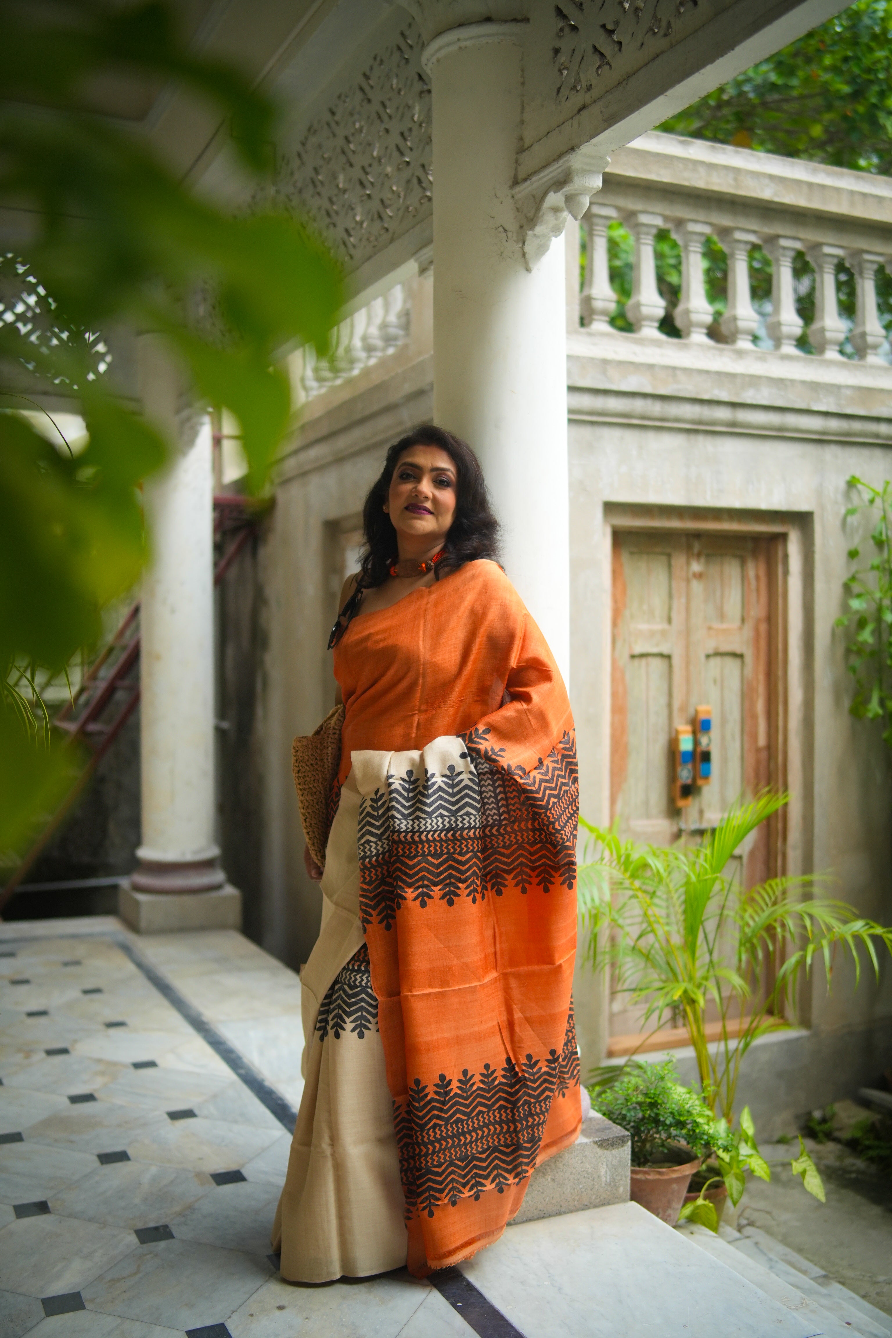 SAREE TUSSER - RUST LALIE
