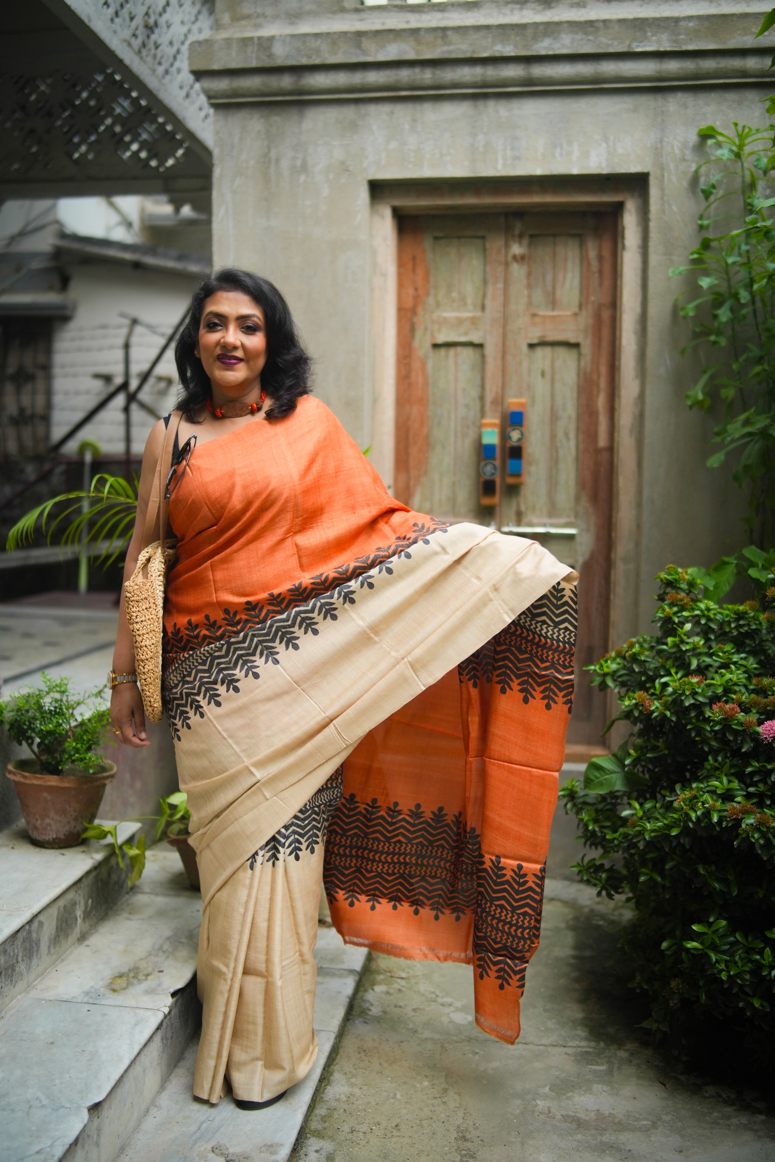 SAREE TUSSER - RUST LALIE