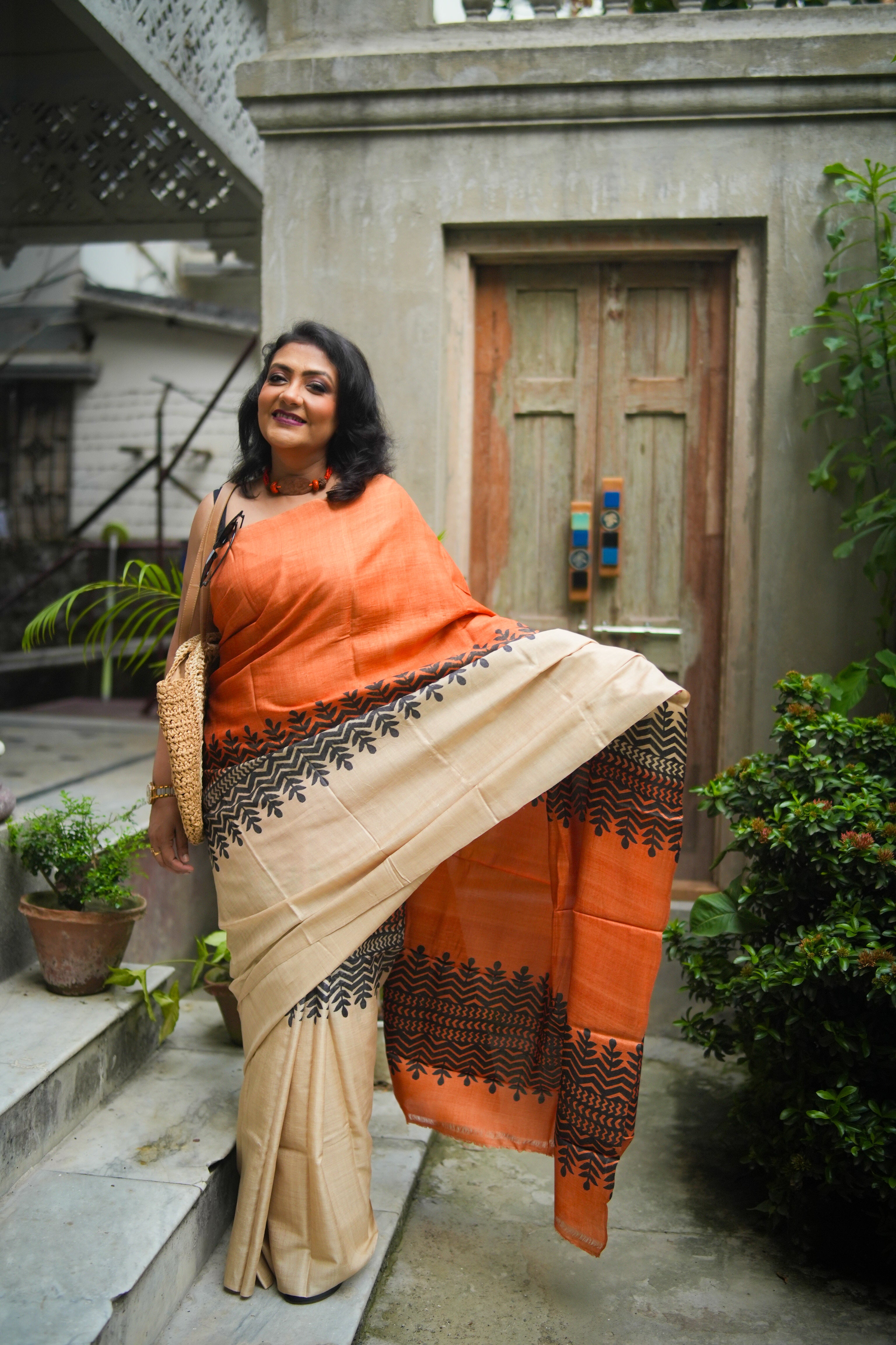 SAREE TUSSER - RUST LALIE