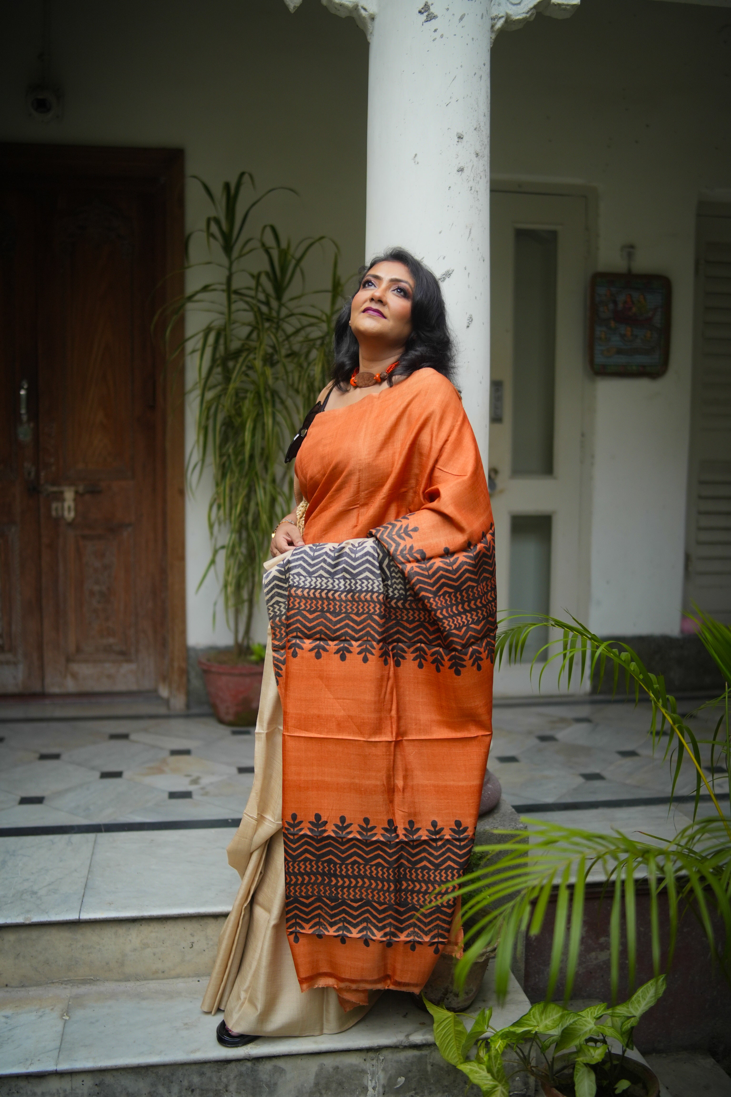 SAREE TUSSER - RUST LALIE