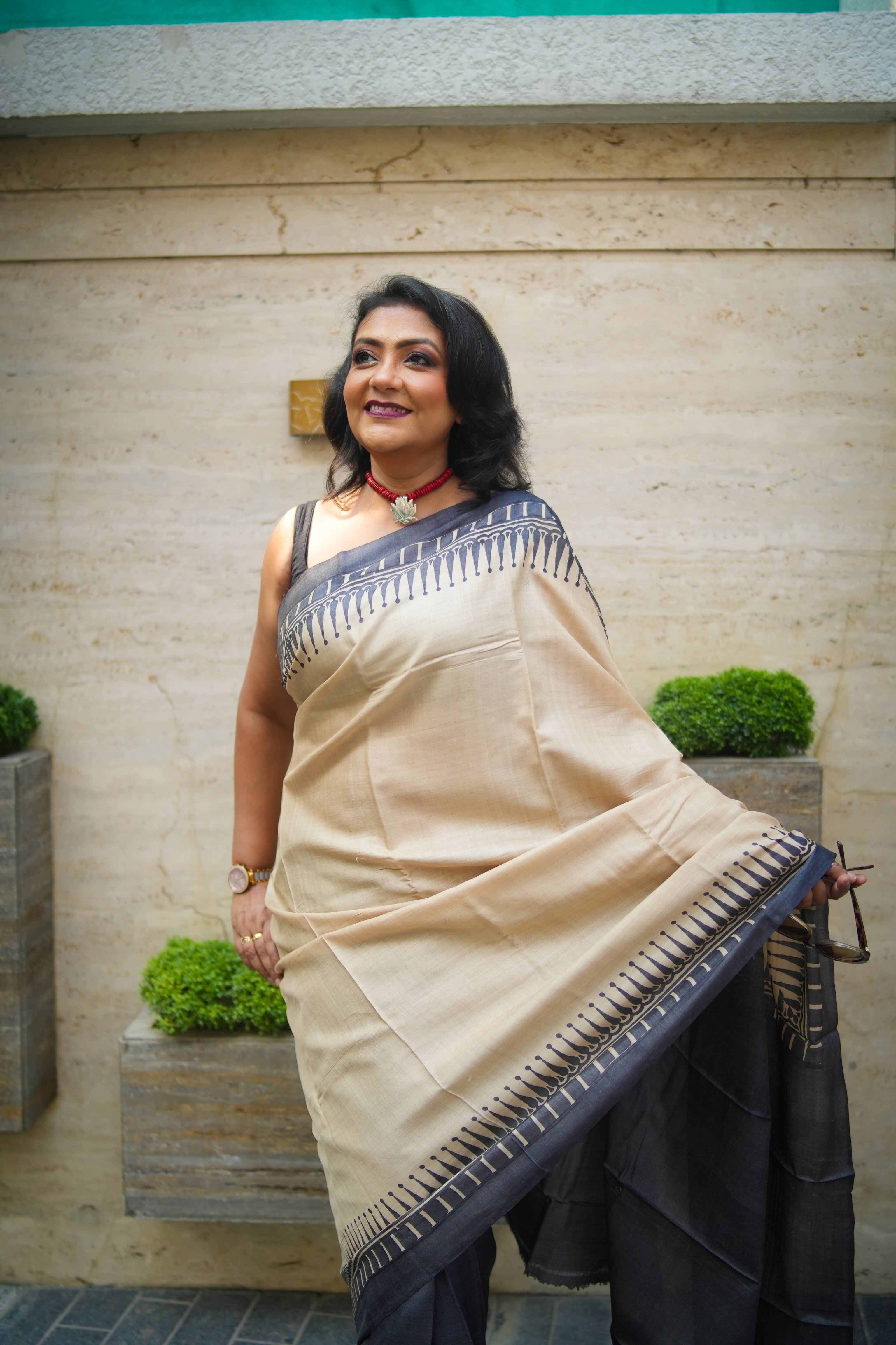 SAREE TUSSER HALF N HALF LALIE