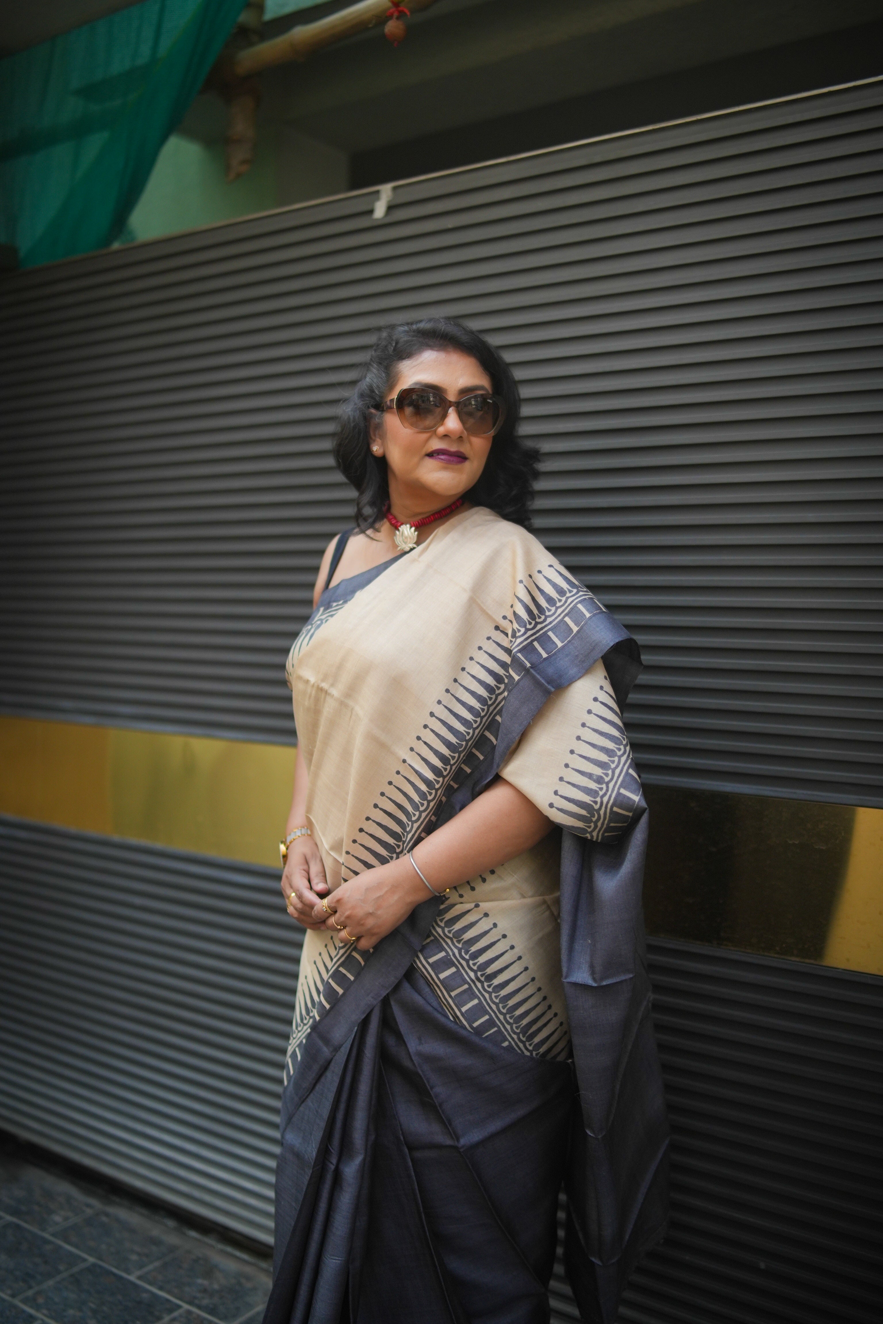 SAREE TUSSER HALF N HALF LALIE