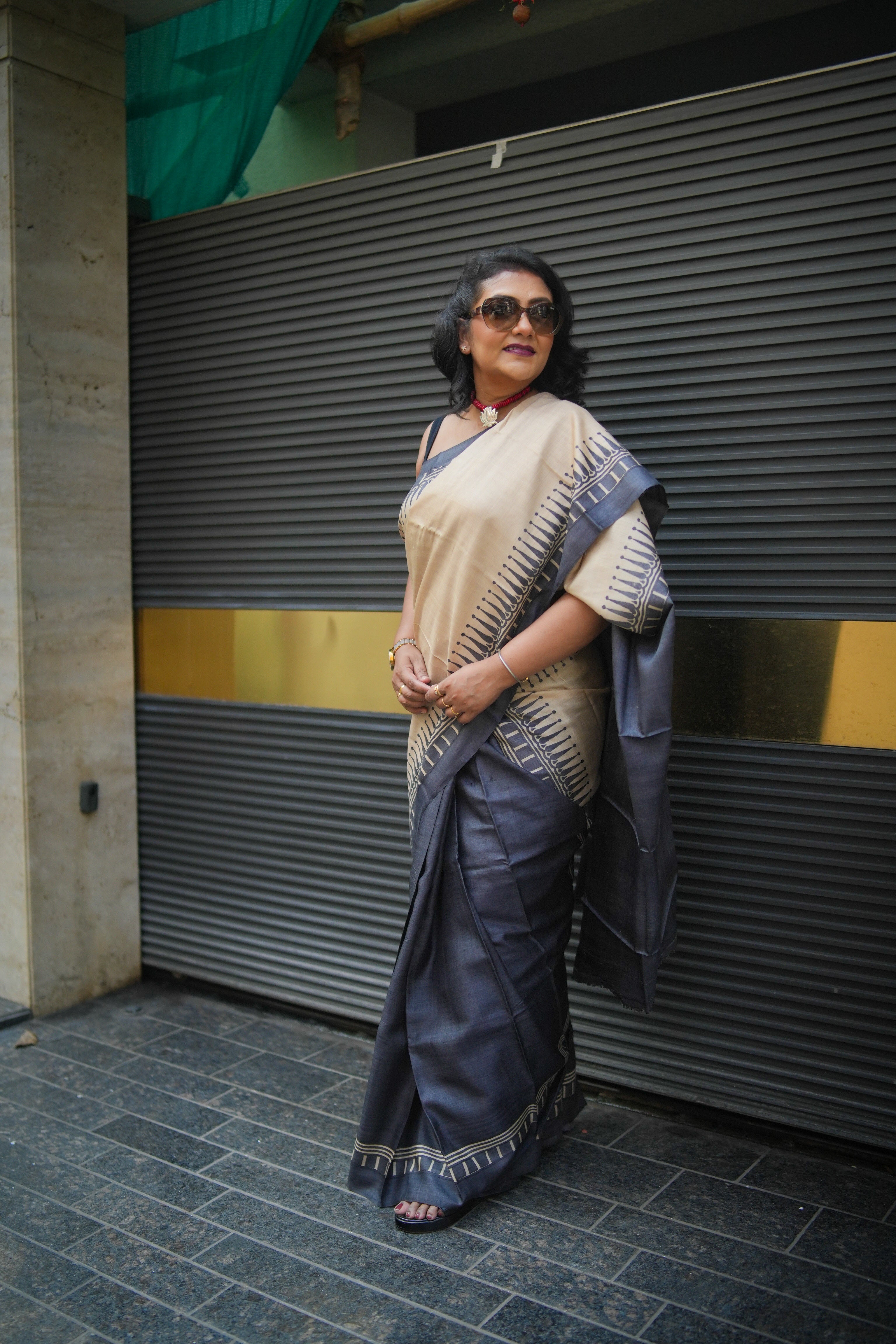SAREE TUSSER HALF N HALF LALIE