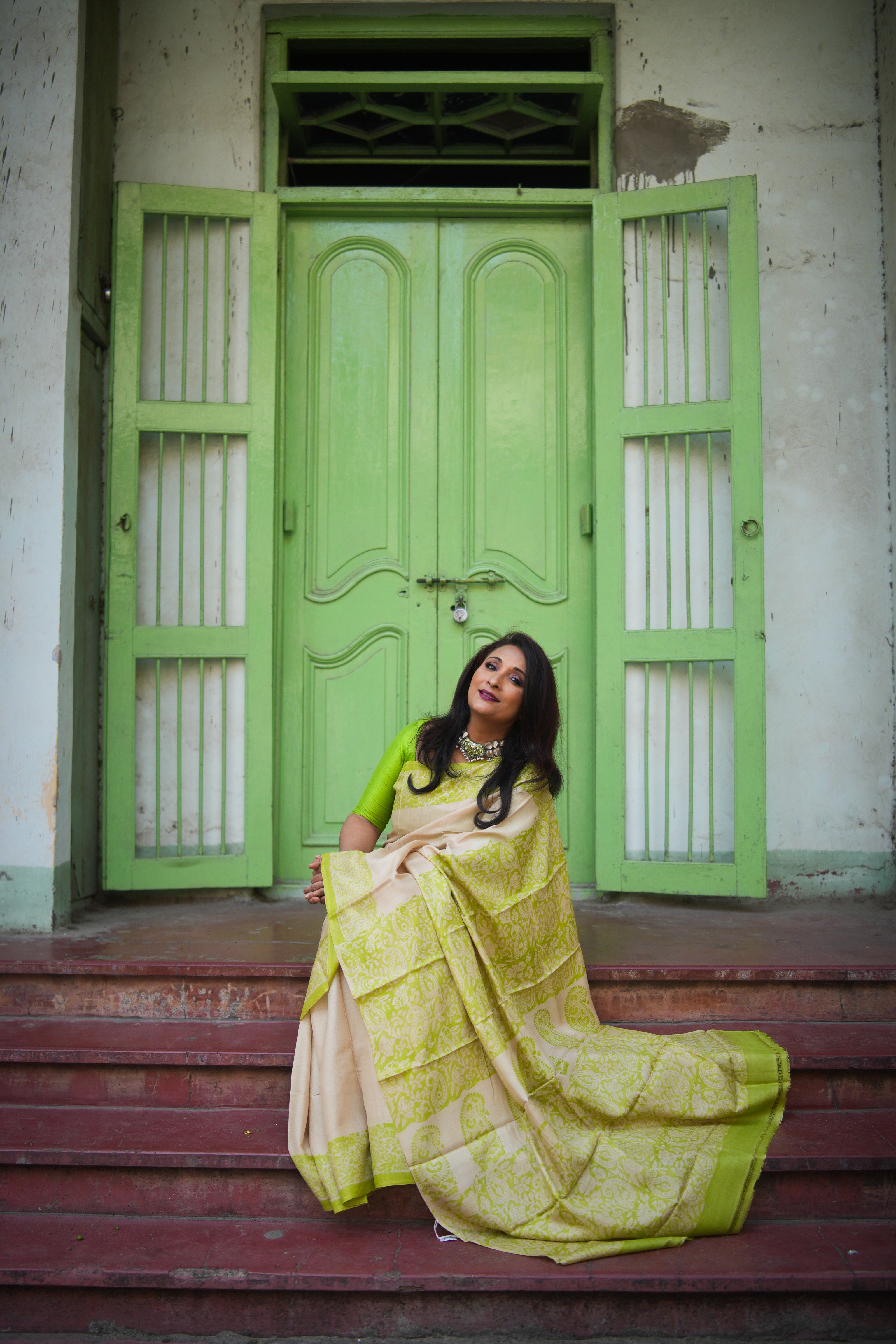 SAREE TUSSER - GREEN AUDY