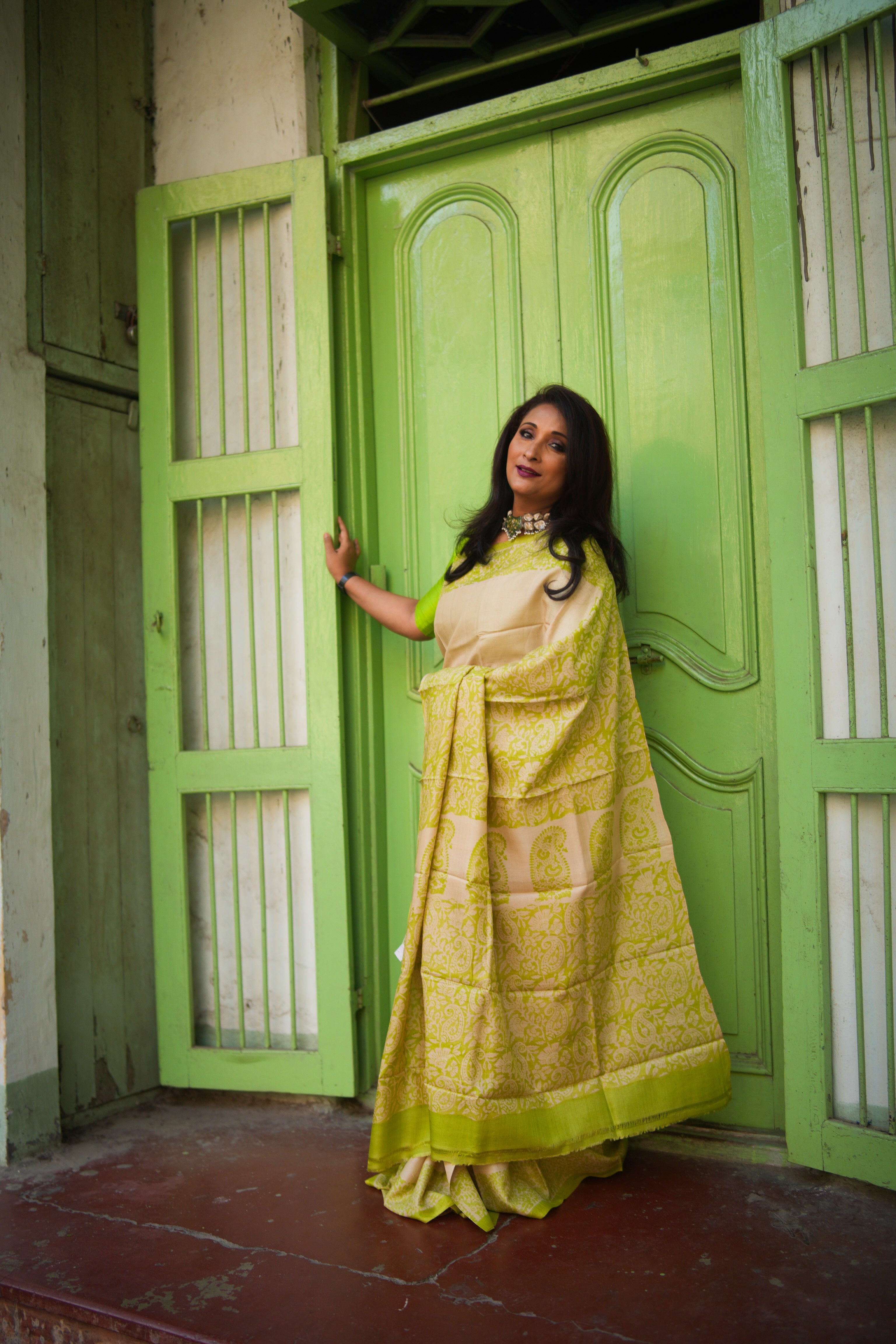 SAREE TUSSER - GREEN AUDY