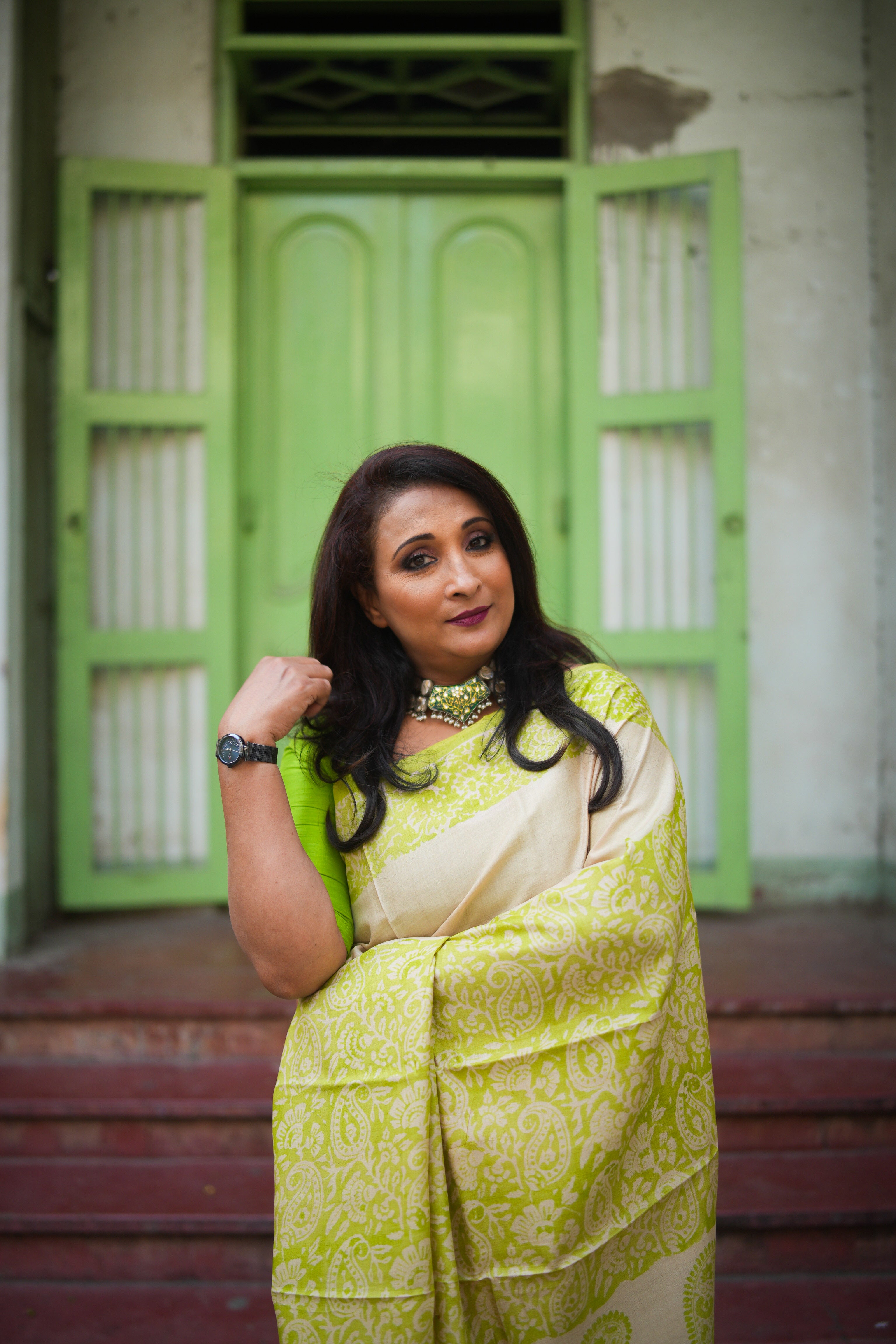 SAREE TUSSER - GREEN AUDY