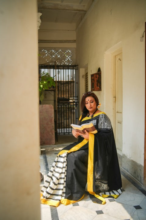 Black Striped Audy Saree