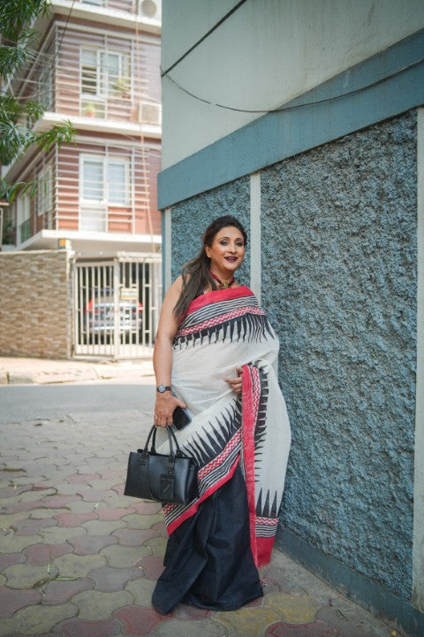Off White Half & Half Audy Saree