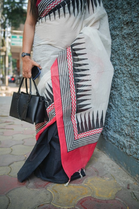 Off White Half & Half Audy Saree