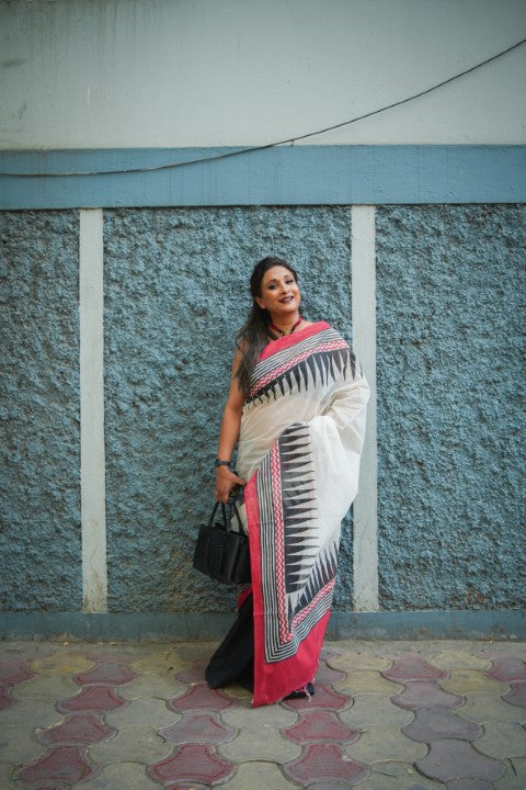 Off White Half & Half Audy Saree