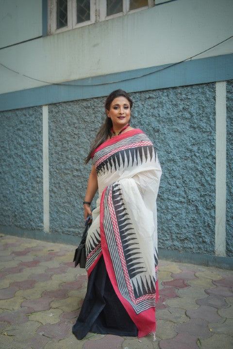 Off White Half & Half Audy Saree