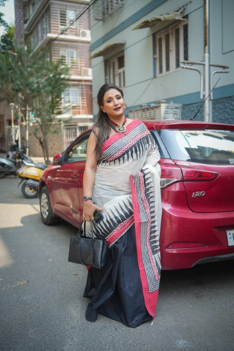 Off White Half & Half Audy Saree