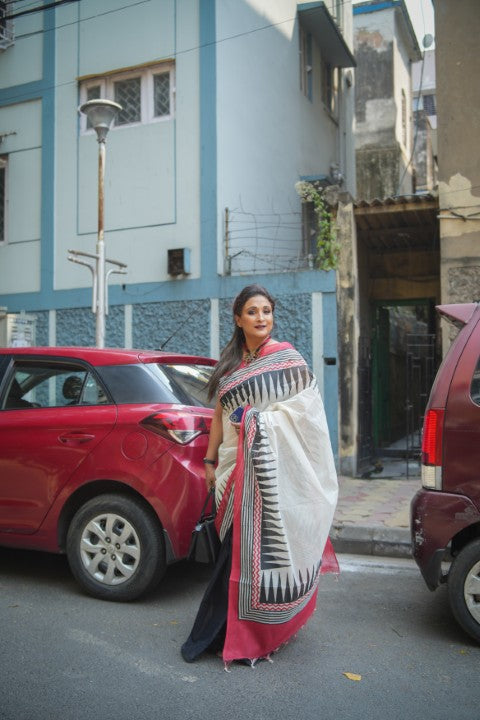 Off White Half & Half Audy Saree