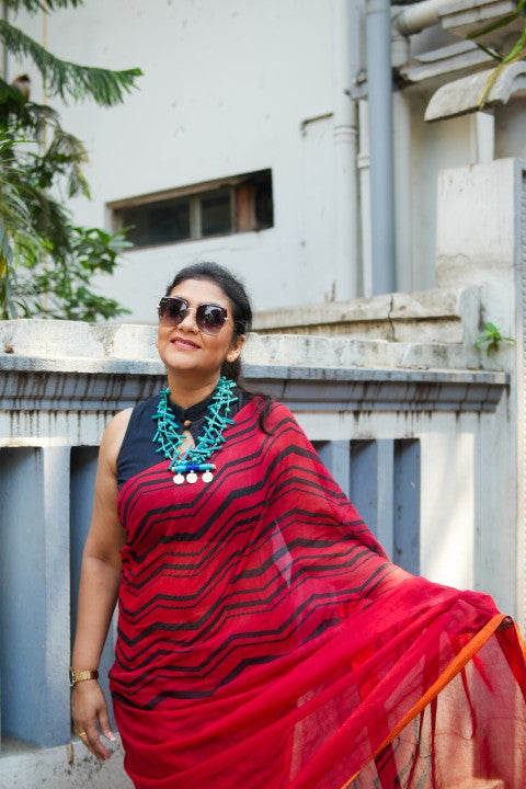 Red Printed Lalie Saree