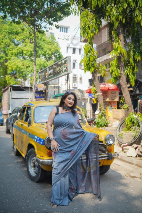 Soft Cotton Ash Audy Saree