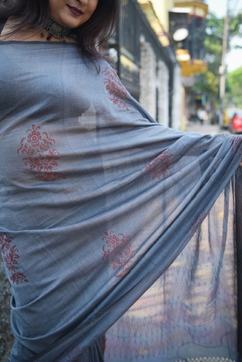 Soft Cotton Ash Audy Saree