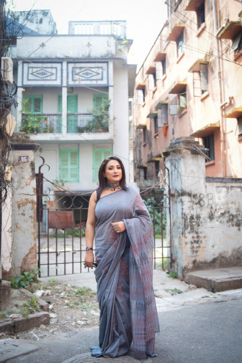 Soft Cotton Ash Audy Saree