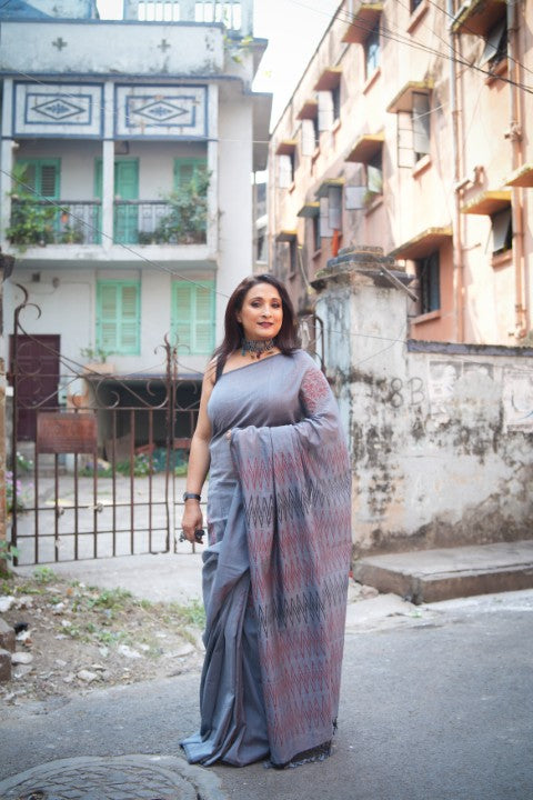 Soft Cotton Ash Audy Saree