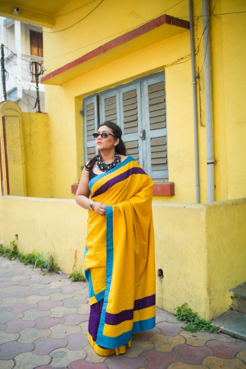 Yellow Blue Violet Lalie Saree