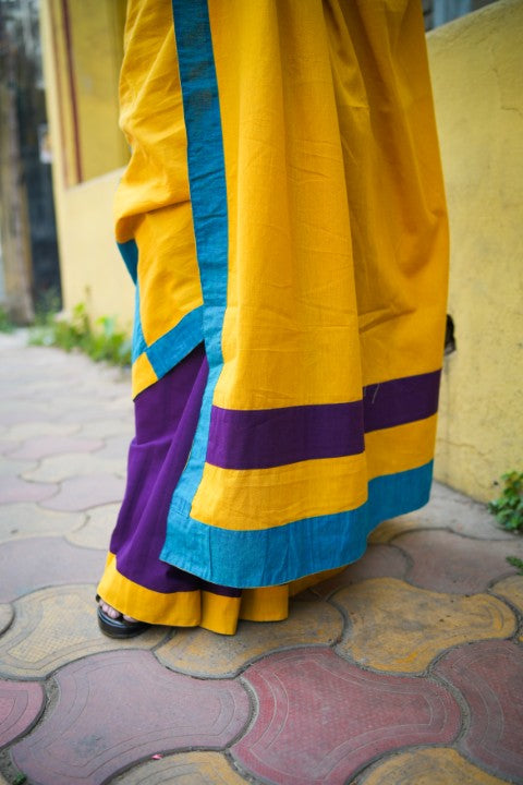 Yellow Blue Violet Lalie Saree