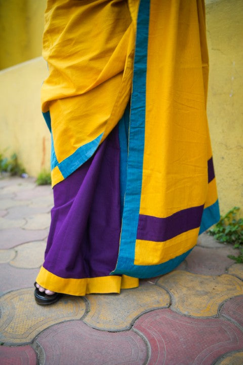 Yellow Blue Violet Lalie Saree
