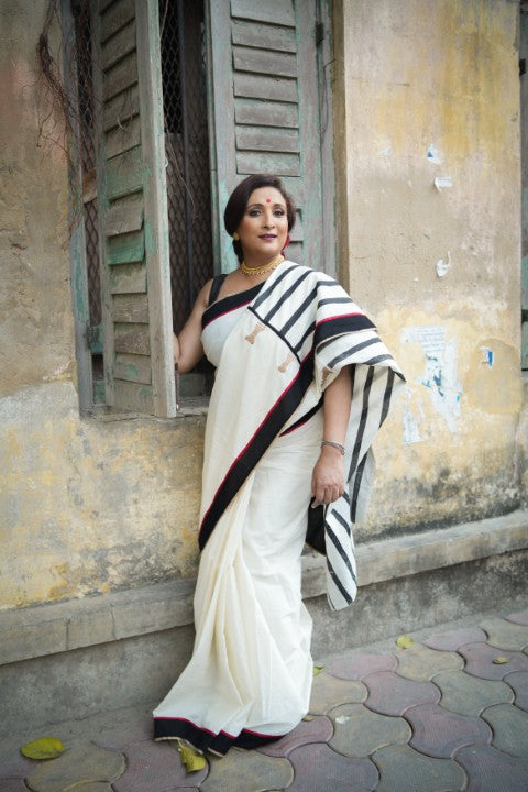 Off White With Embroidery Audy Saree
