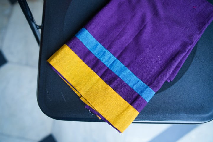 Yellow Blue Violet Lalie Saree