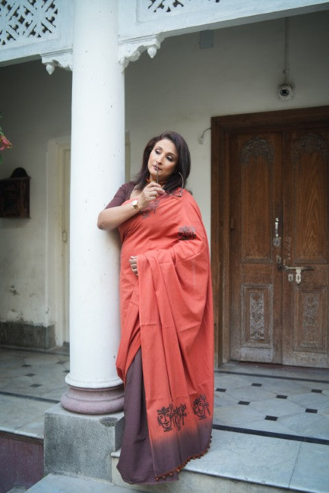 Saree Rust & Brown Tie & Dye Audy