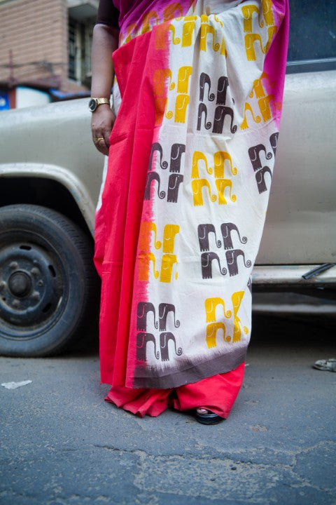 Kora Cotton Tie & Dye Lalie Saree