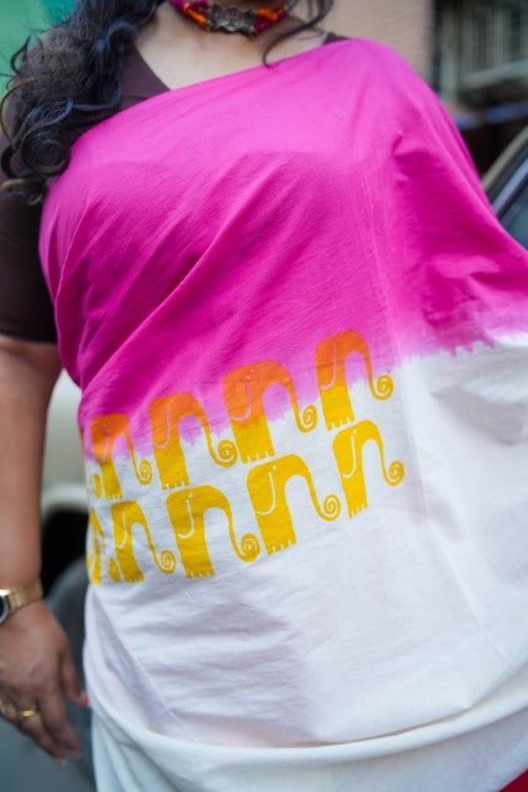 Kora Cotton Tie & Dye Lalie Saree