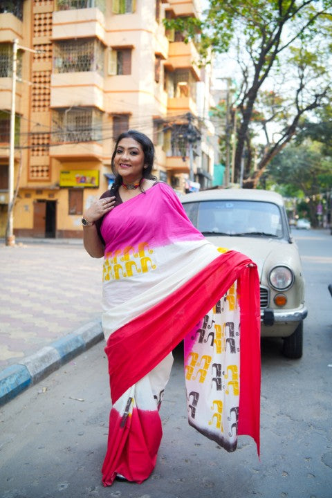 Kora Cotton Tie & Dye Lalie Saree