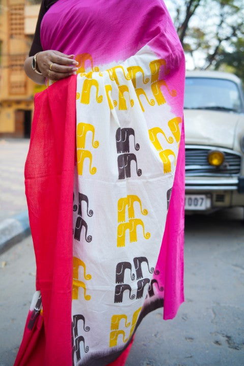 Kora Cotton Tie & Dye Lalie Saree