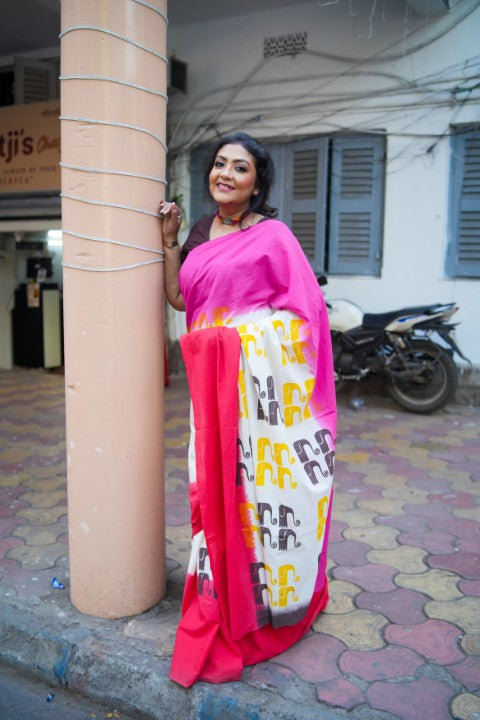 Kora Cotton Tie & Dye Lalie Saree