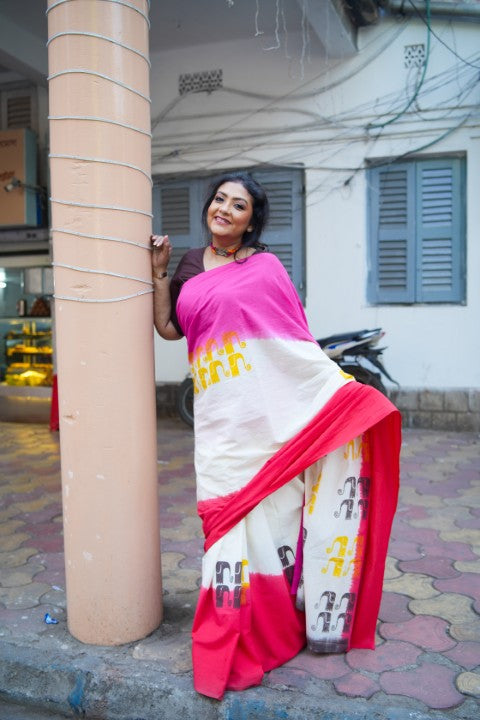 Kora Cotton Tie & Dye Lalie Saree