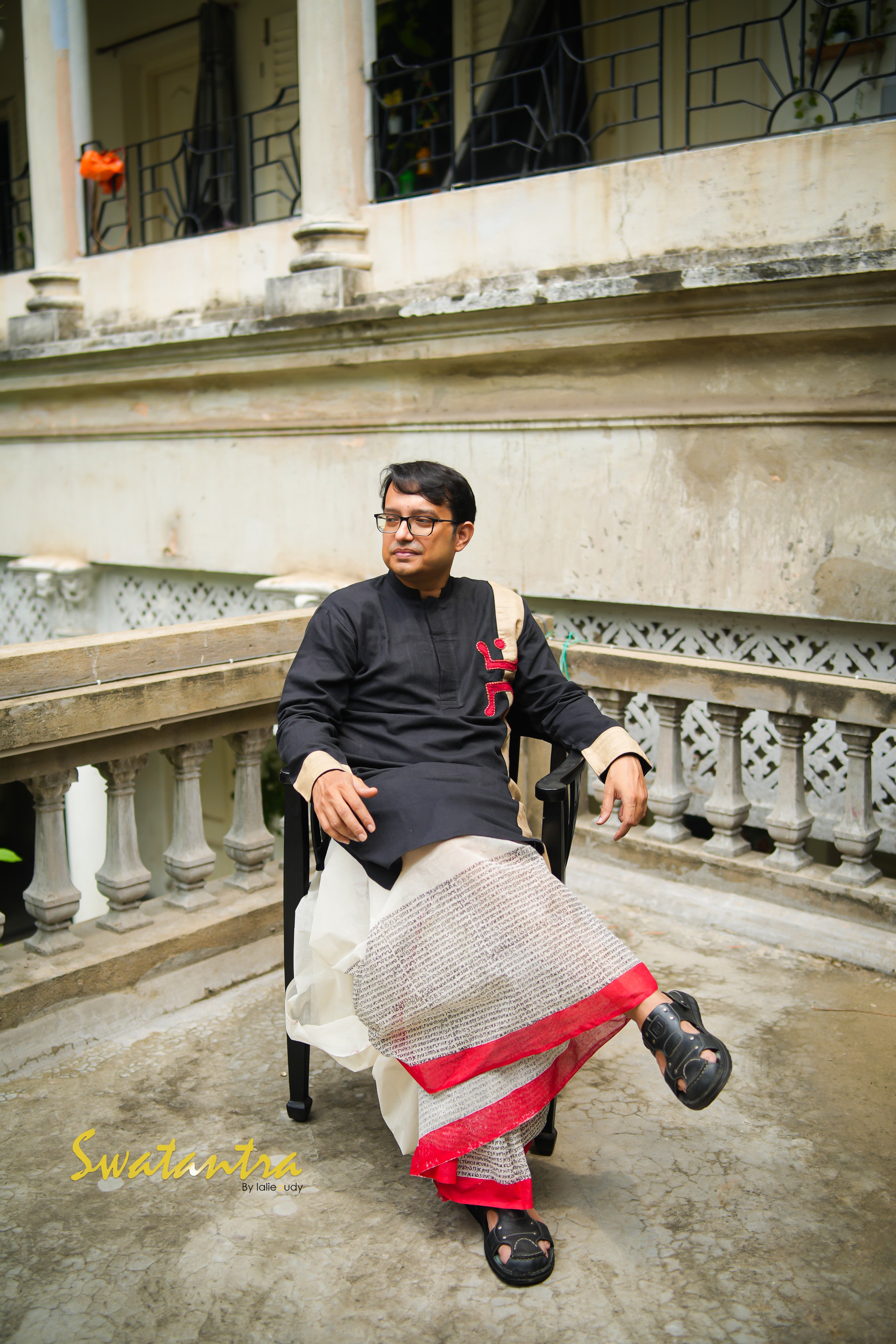 AUDY SAIKAT BLACK SWASTIK KURTA