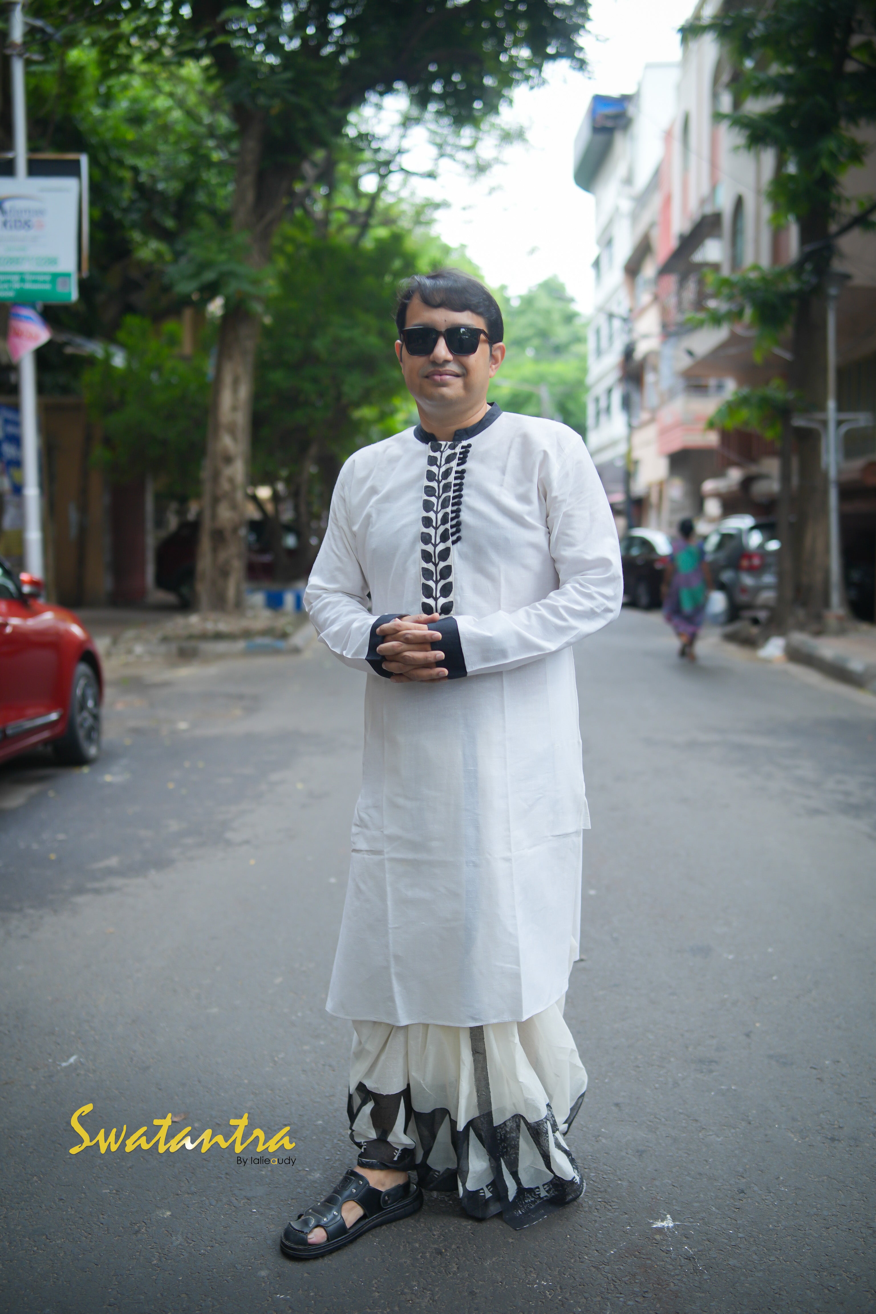DHOTI OFFWHITE BLACK PRINTED PATCH SSR