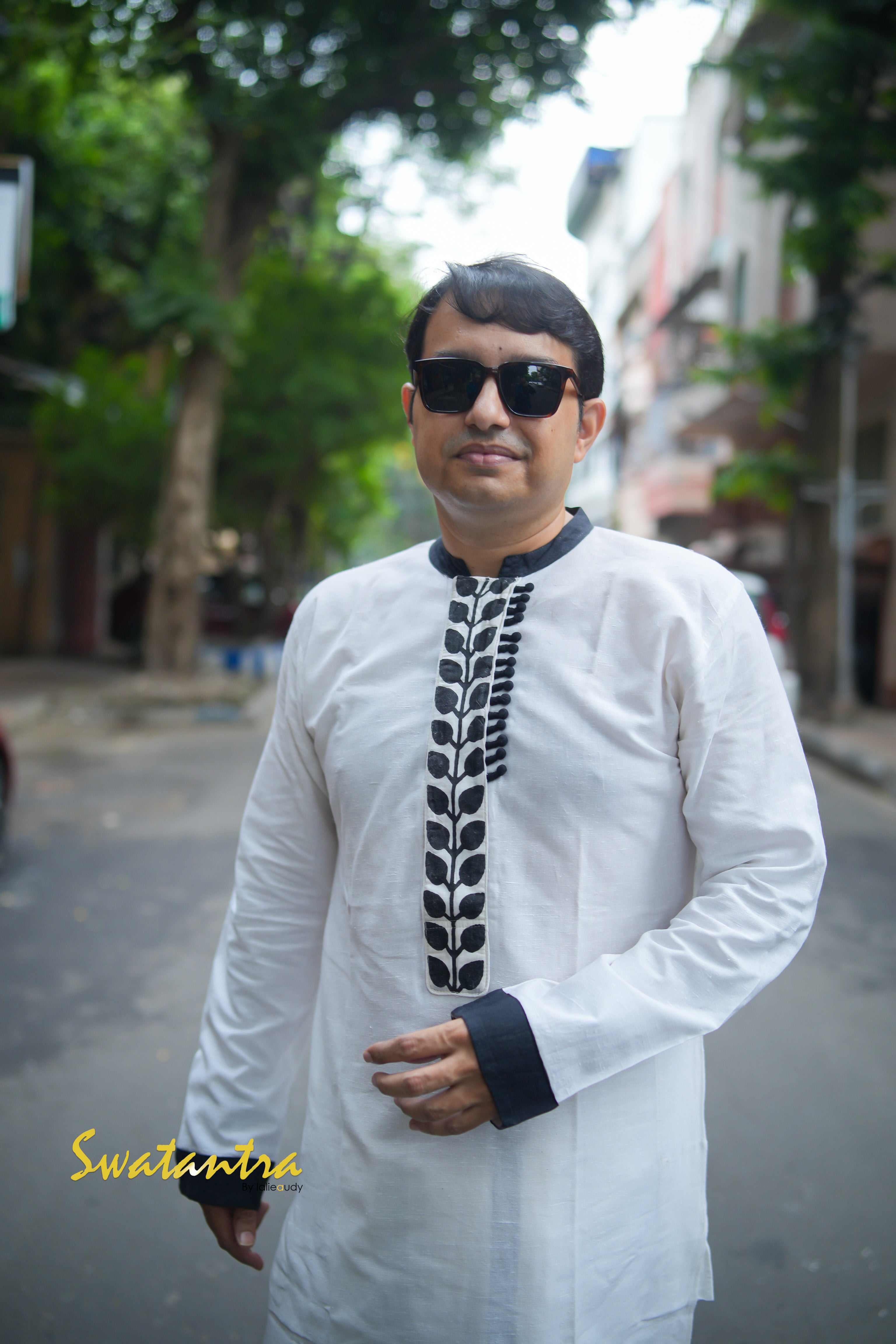 DHOTI OFFWHITE BLACK PRINTED PATCH SSR