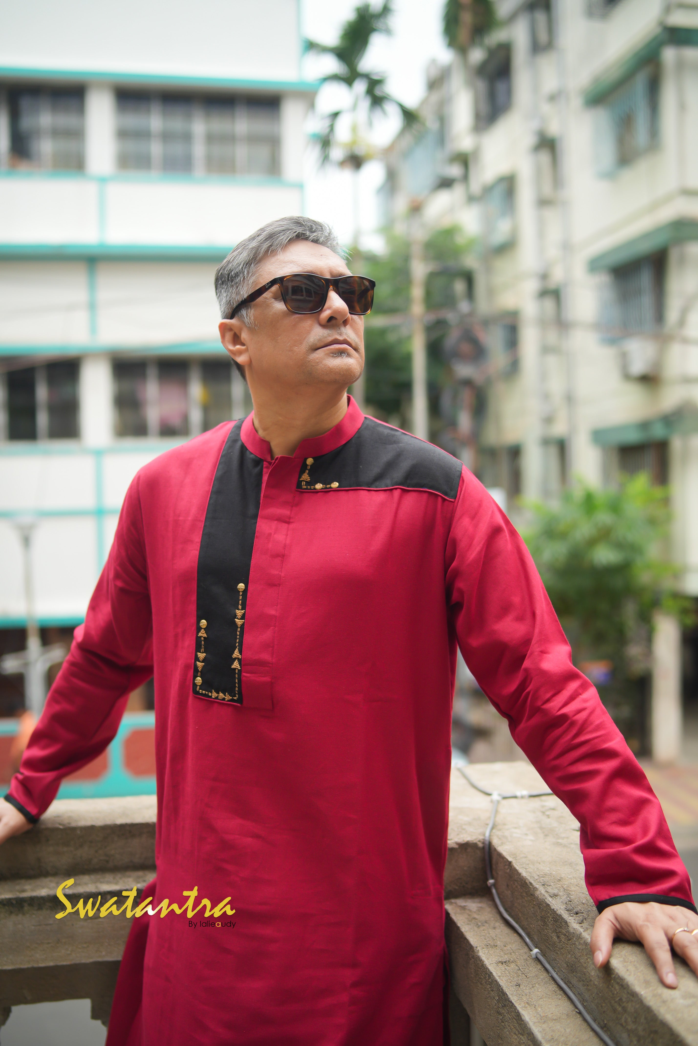 DHOTI MAROON BLACK EMB AMIT