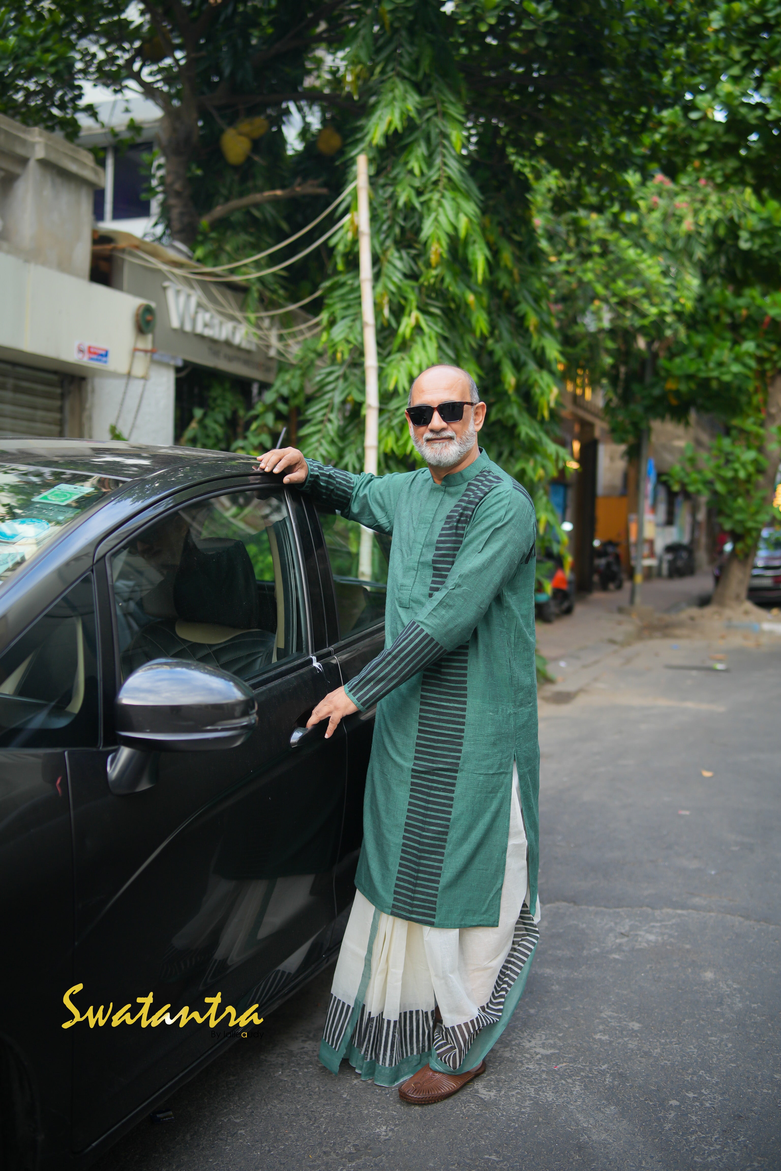 DHOTI GREEN PRINTED DRDEB
