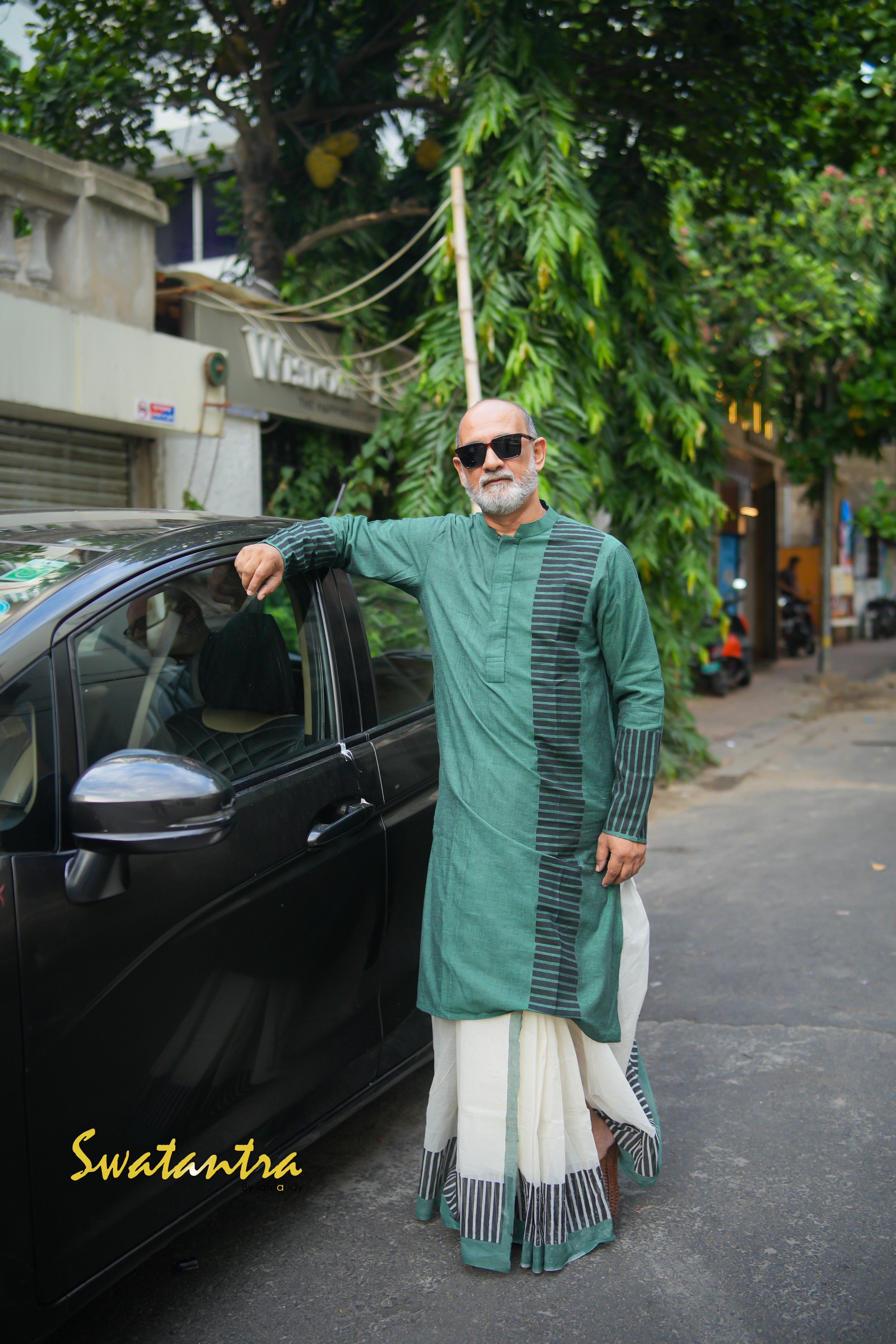 DHOTI GREEN PRINTED DRDEB