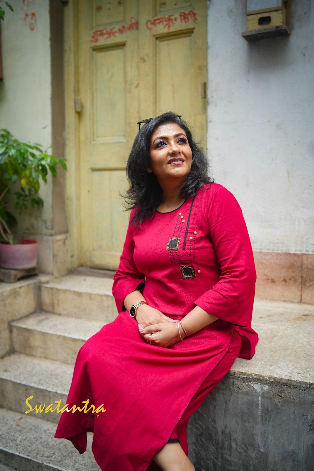 LALIE SAIKAT MAROON APPLIQUE AND EMB LADIES KURTA