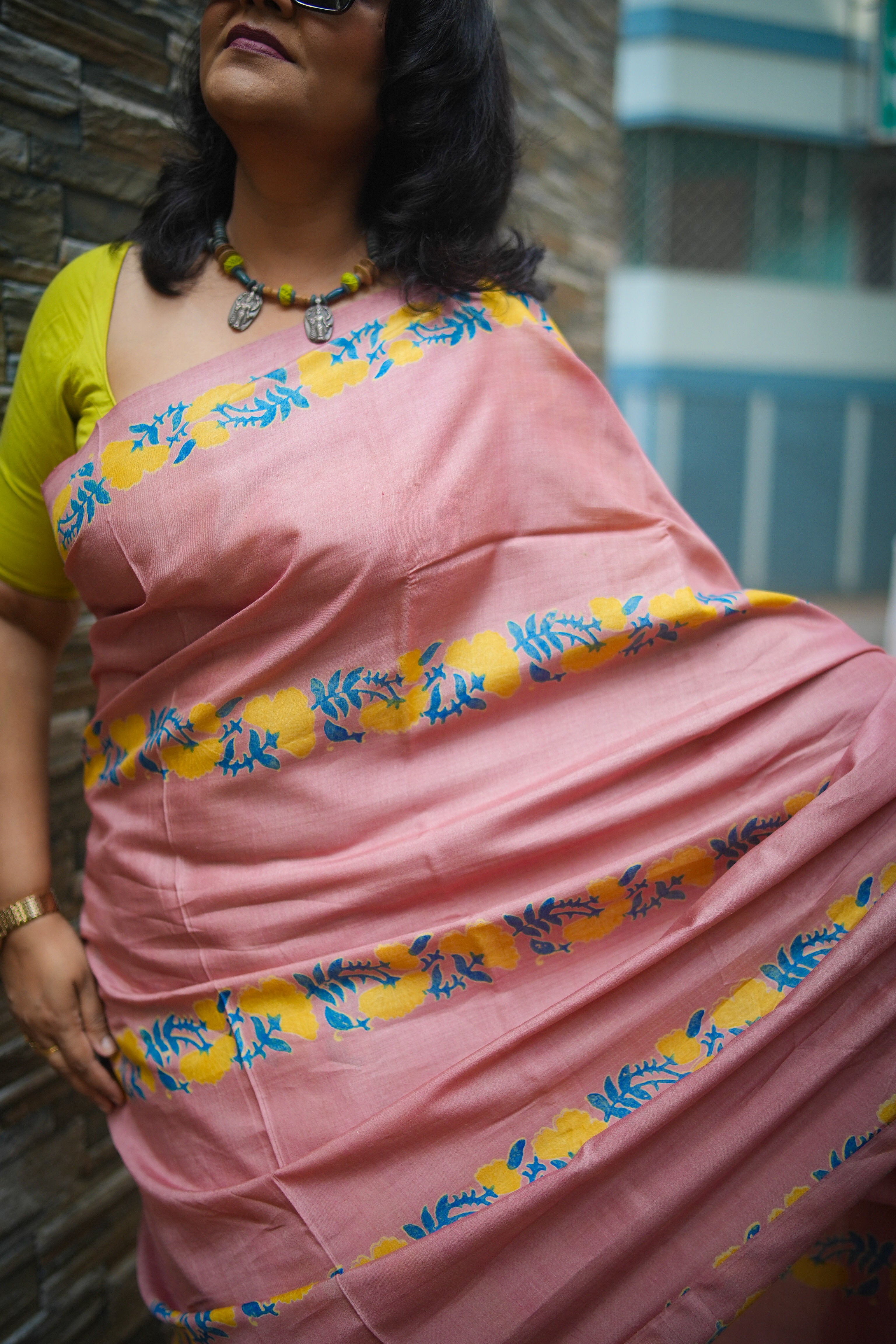 SAREE TUSSER PEACH LALIE