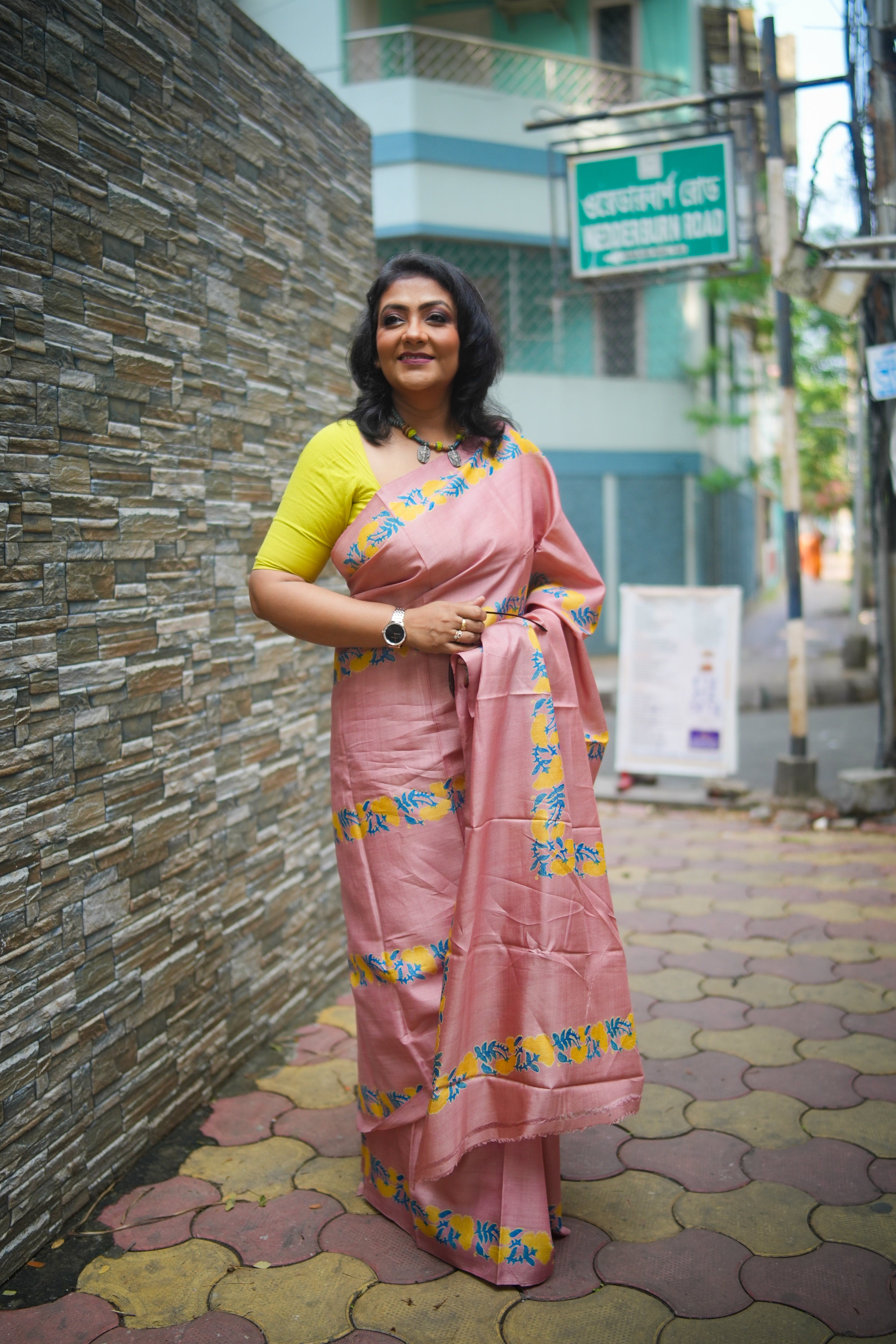 SAREE TUSSER PEACH LALIE