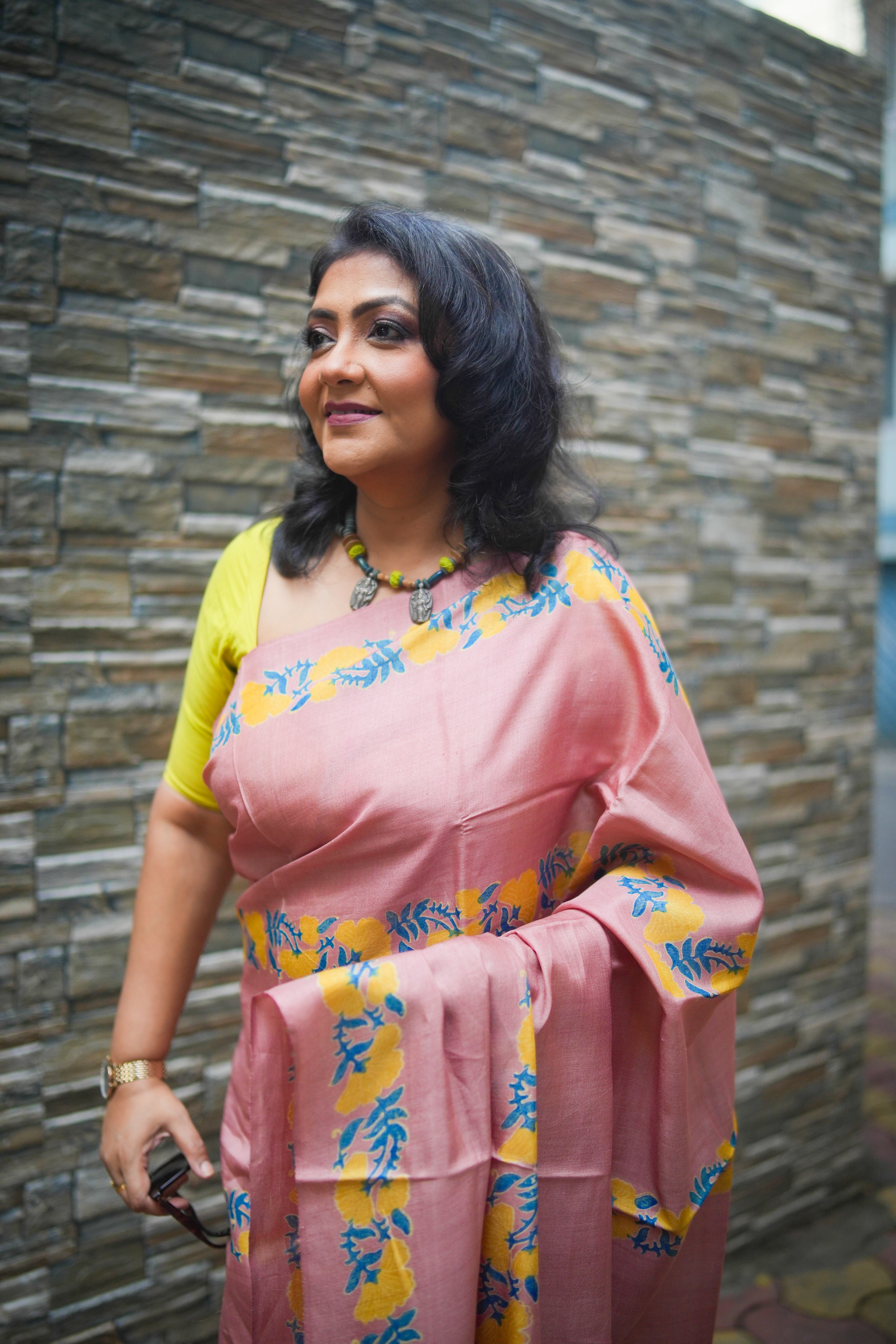 SAREE TUSSER PEACH LALIE